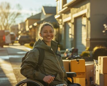Personne en fauteuil roulant recevant un chèque d'aide financière pour déménagement à Limoges